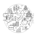 Investment doodle illustration – profit arrow & money icons SVG PNG